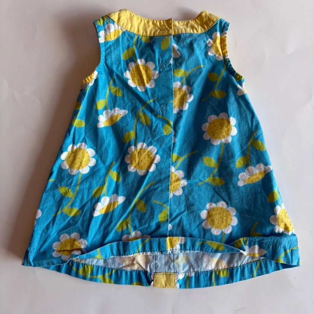 Gymboree Baby Girls Blue Daisy Floral Dress Yellow Lace Trim 3-6 Months Y2K